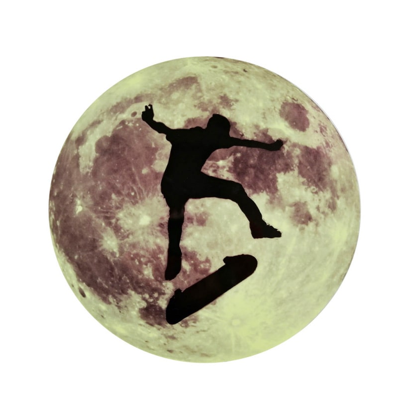 Stor Selvlysende Måne Wallsticker  30 Cm  Tricks På Skateboard