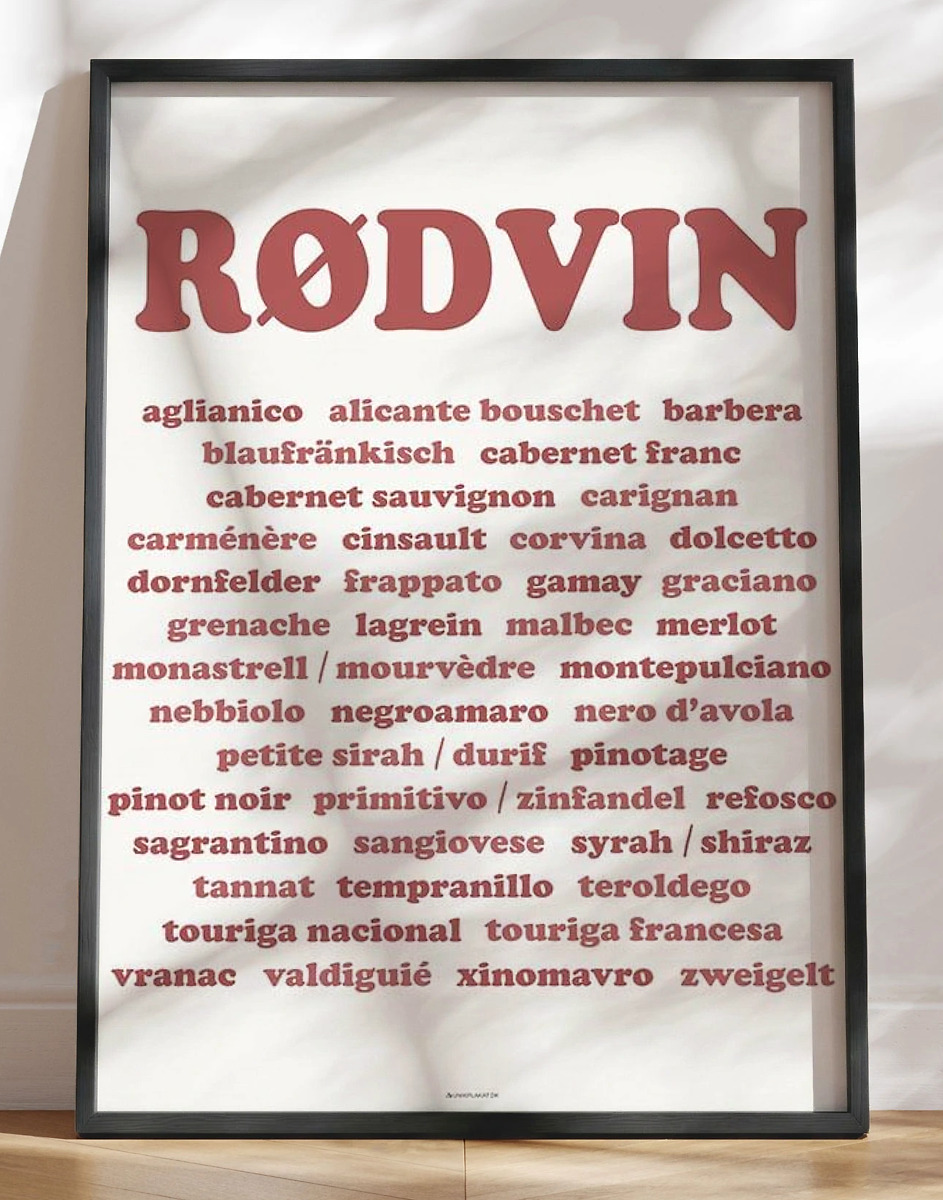 Tekstplakat Rødvinsdruer