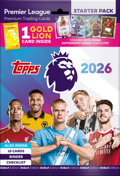 Topps Match Attax Premier League 2025 2026 Starter Pack  Starters 195 166   Med   Booster  Mappe  Golden Lion Pack Og Mere