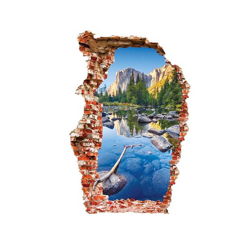 Udsigt Til Det Flotteste Bjerglandskab  Hul   Væggen Wallsticker  90x60cm