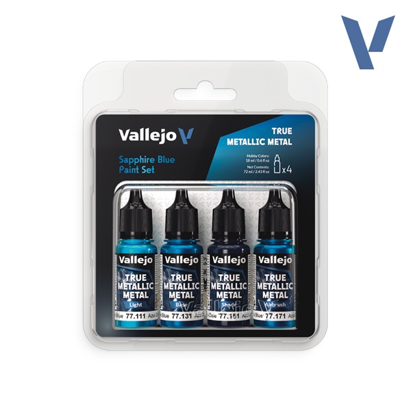 Vallejo Maling True Metallic Metal: Paint Set Sapphire Blue    Colors