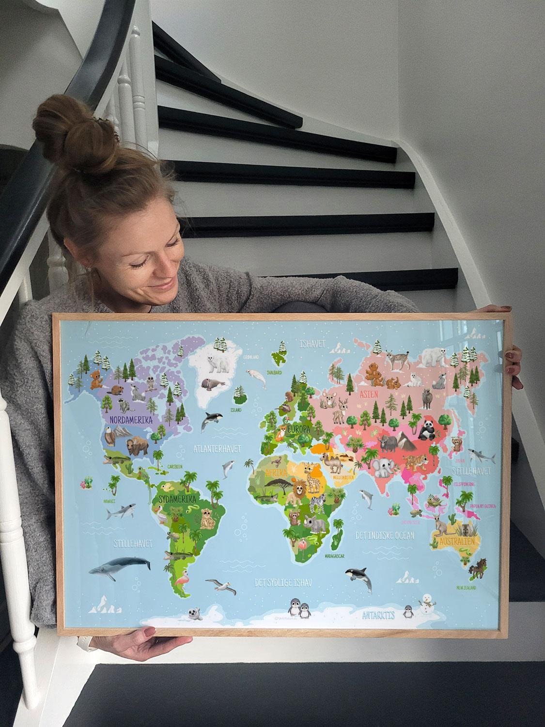 Verdenskort Til Børn Plakat Med Dyr