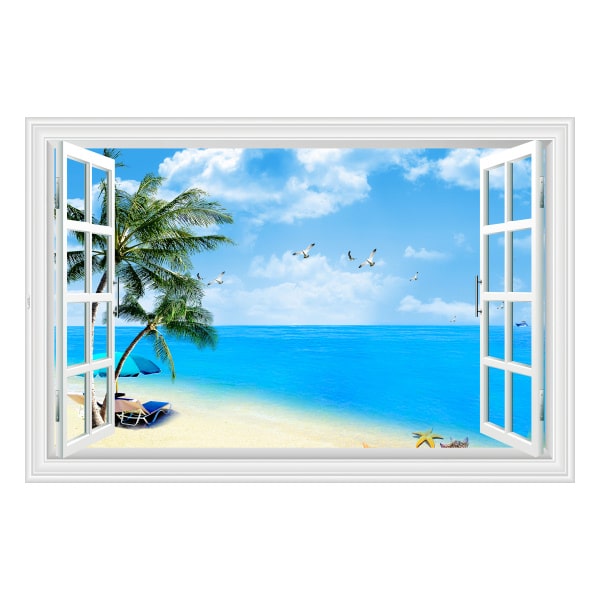 Vindue Til Bounty Strand  Flot Wallsticker Med En Lækker Strand