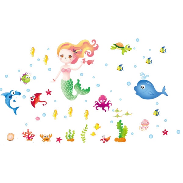 Wallsticker Med En Havfrue  Fisk Og Andre Sjove Havdyr