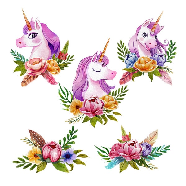 Wallsticker Med   Søde Enhjørninger Med Lilla Manke  30x90cm