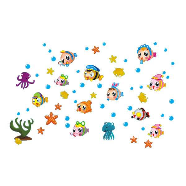 Wallsticker Med Søde Og Sjove Tegnede Fisk