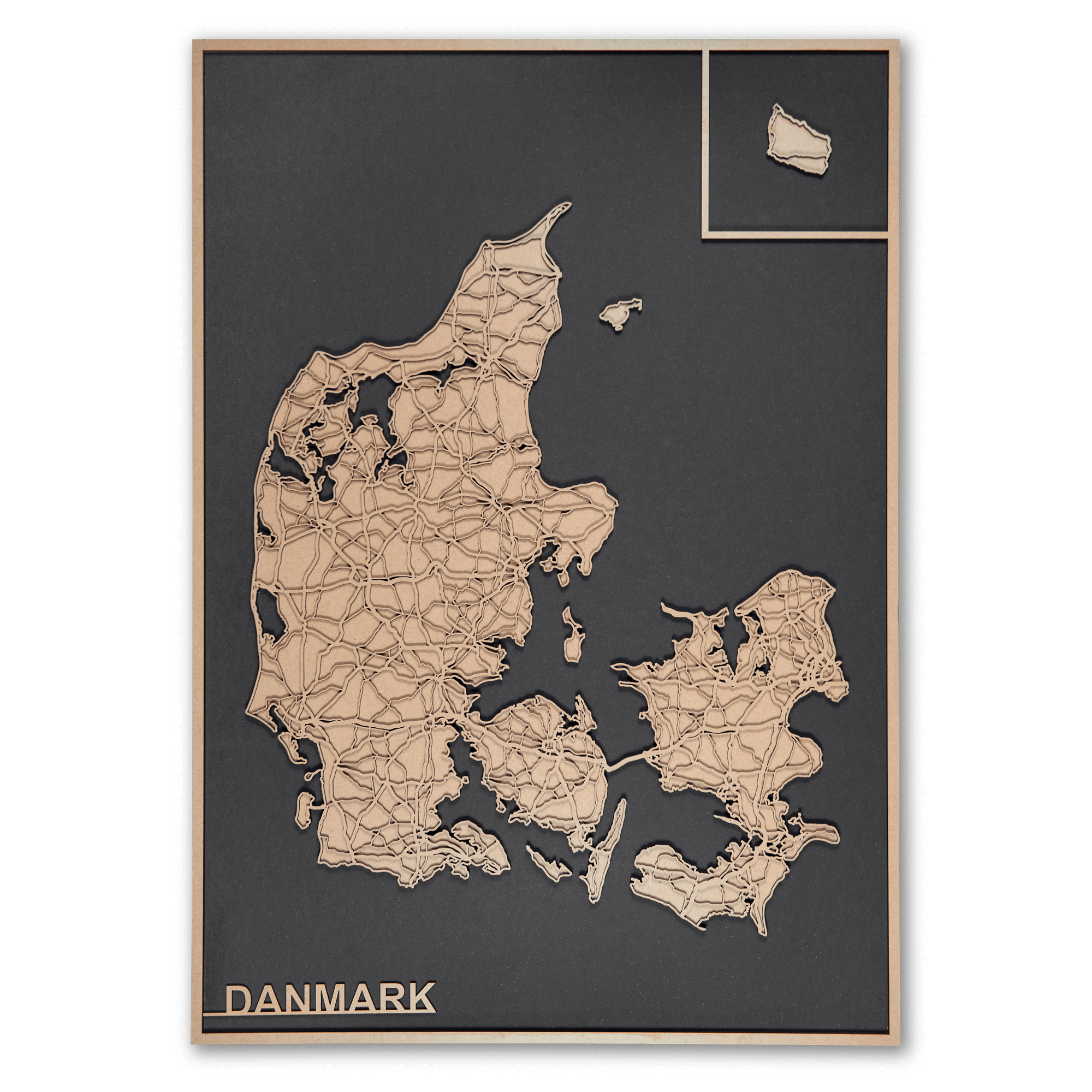 60   84 Cm  Sort Danmarks Kort