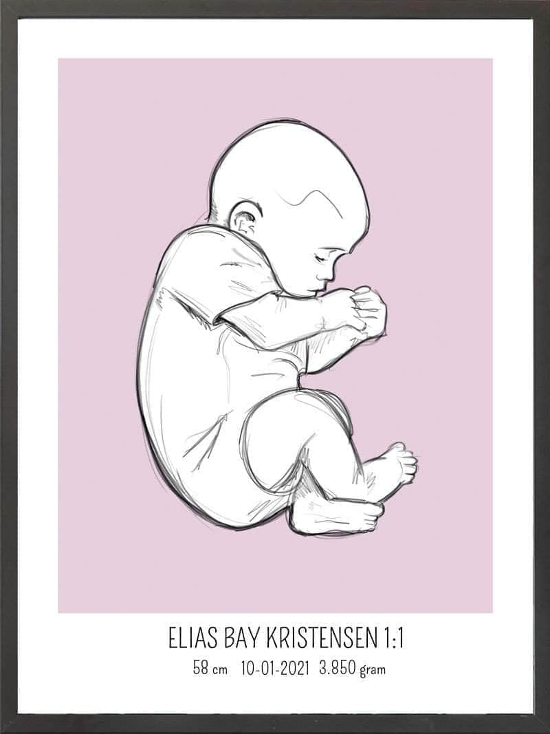 Birth Poster   Fødselsplakat  :  Fosterstilling Lyserød