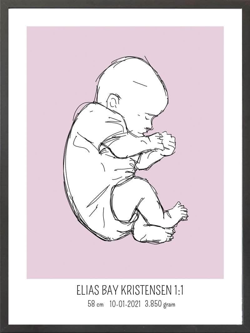 Birth Poster   Fødselsplakat  :  Fosterstilling Lyserød
