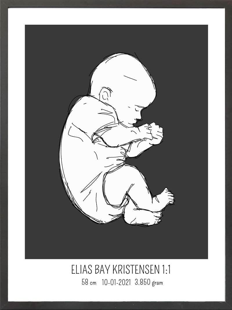 Birth Poster   Fødselsplakat  :  Fosterstilling Lyserød