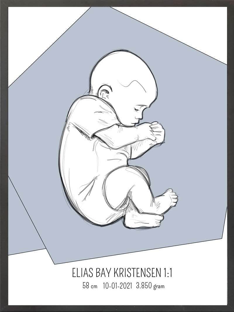 Birth Poster   Fødselsplakat  :  Fosterstilling Lyserød