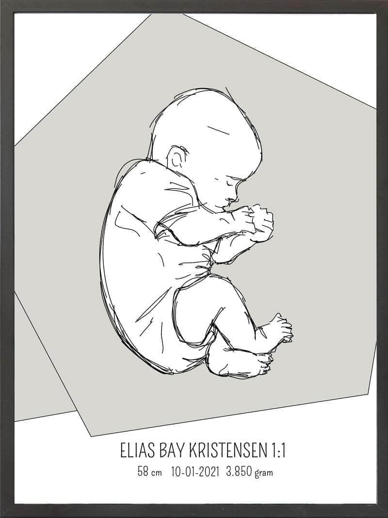 Birth Poster   Fødselsplakat  :  Fosterstilling Lyserød
