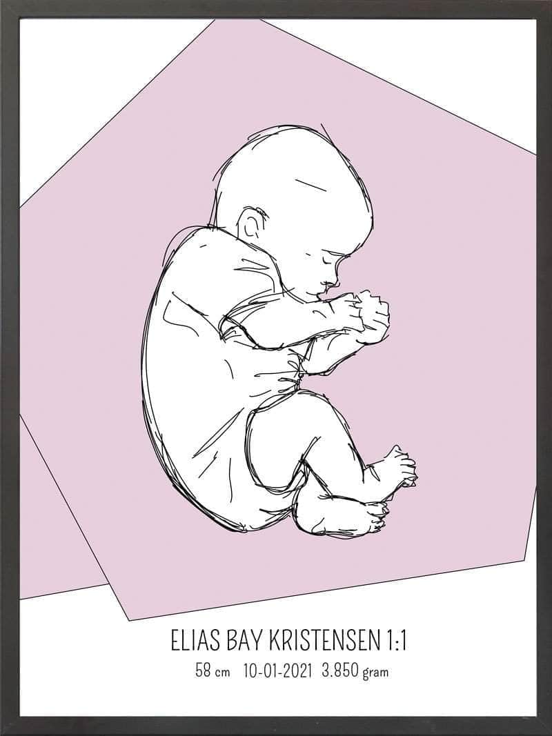 Birth Poster   Fødselsplakat  :  Fosterstilling Lyserød