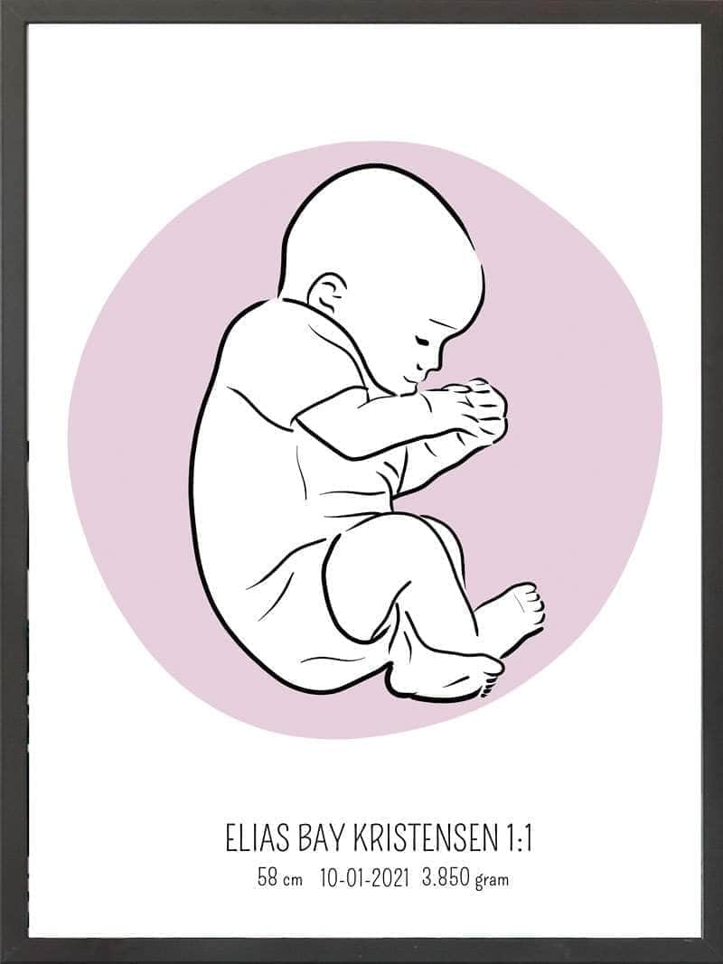Birth Poster   Fødselsplakat  :  Fosterstilling Lyserød
