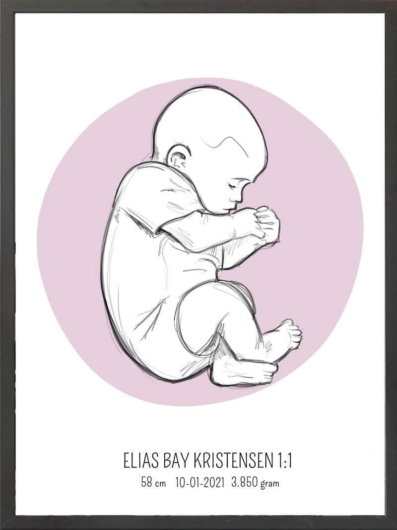 Birth Poster   Fødselsplakat  :  Fosterstilling Lyserød
