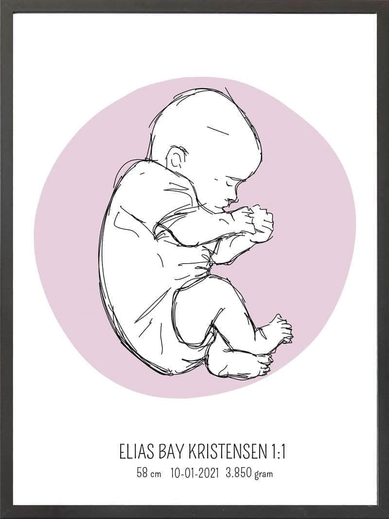 Birth Poster   Fødselsplakat  :  Fosterstilling Lyserød