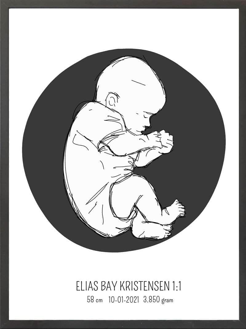 Birth Poster   Fødselsplakat  :  Fosterstilling Lyserød