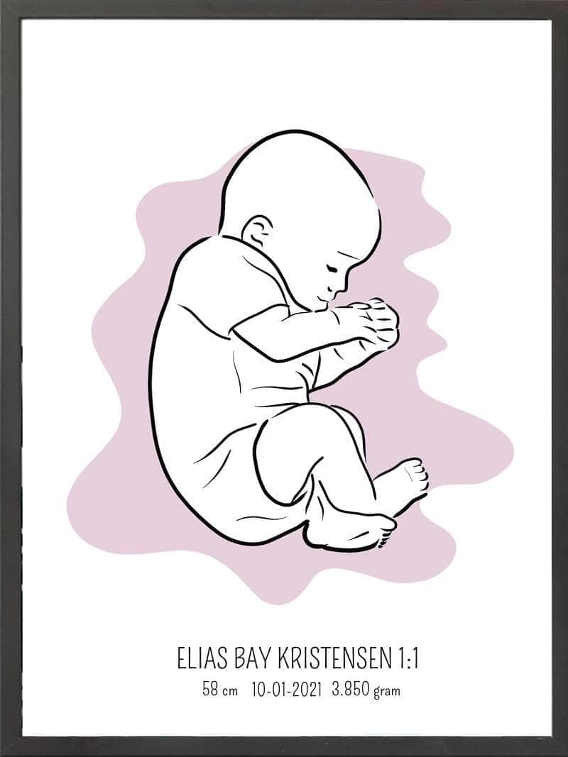 Birth Poster   Fødselsplakat  :  Fosterstilling Lyserød