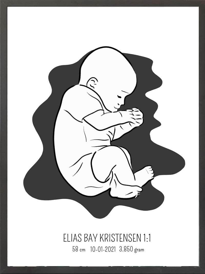 Birth Poster   Fødselsplakat  :  Fosterstilling Lyserød