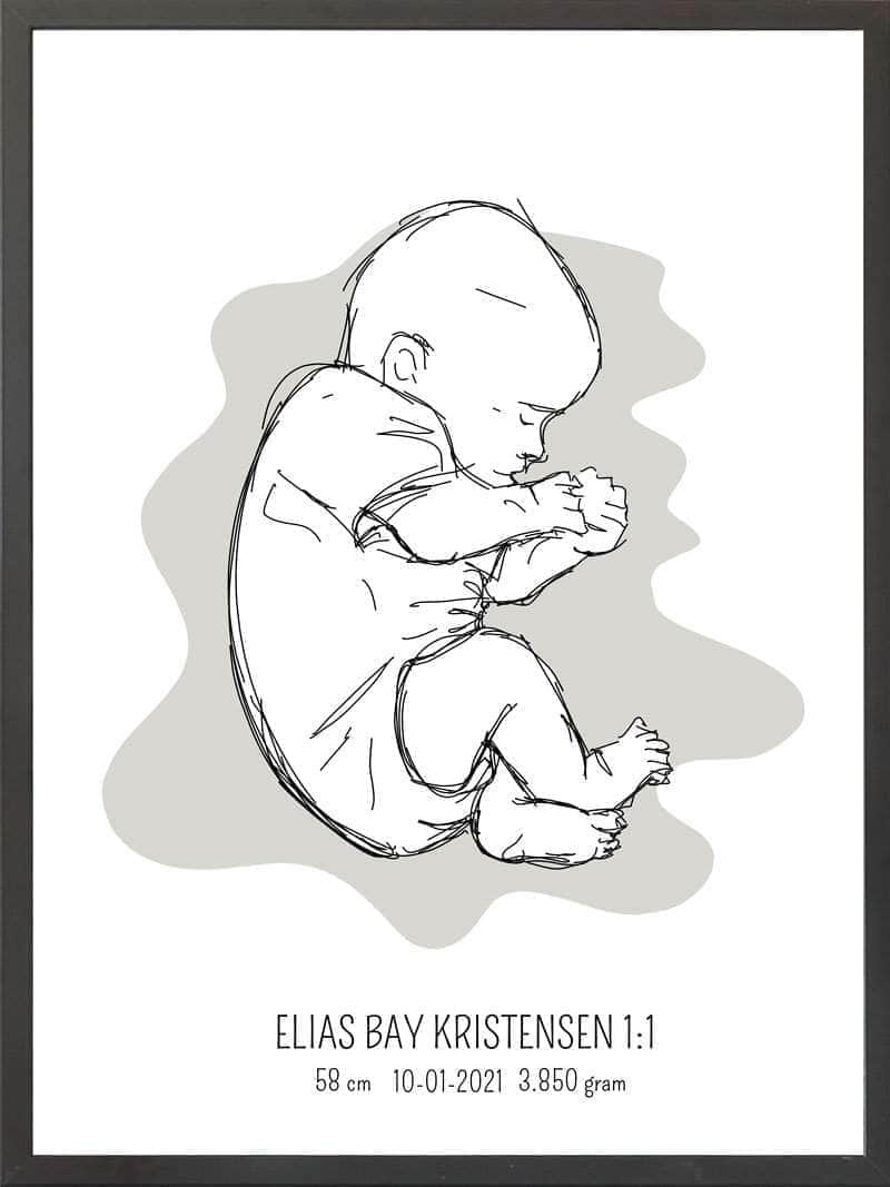 Birth Poster   Fødselsplakat  :  Fosterstilling Lyserød