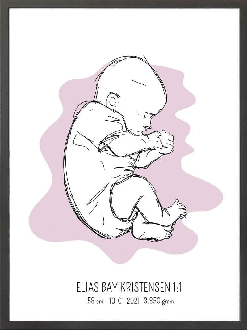 Birth Poster   Fødselsplakat  :  Fosterstilling Lyserød