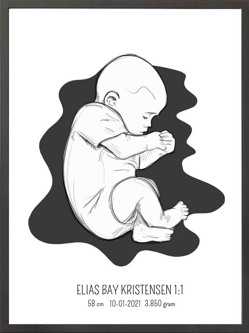 Birth Poster   Fødselsplakat  :  Fosterstilling Lyserød