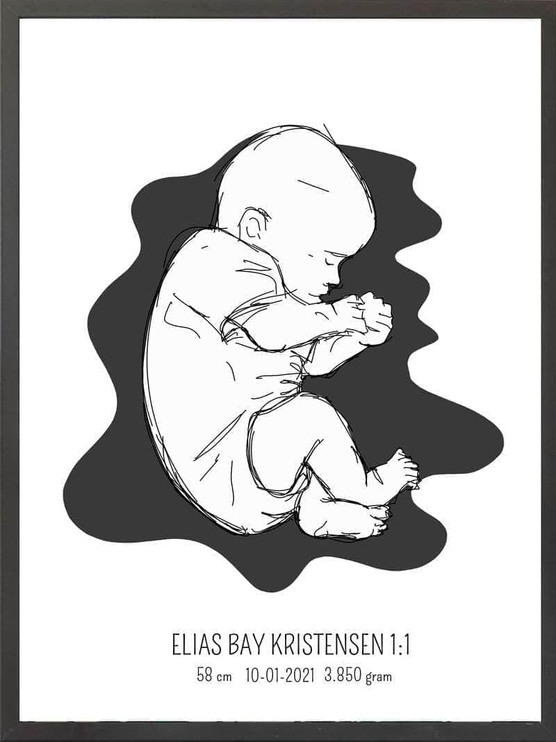 Birth Poster   Fødselsplakat  :  Fosterstilling Lyserød