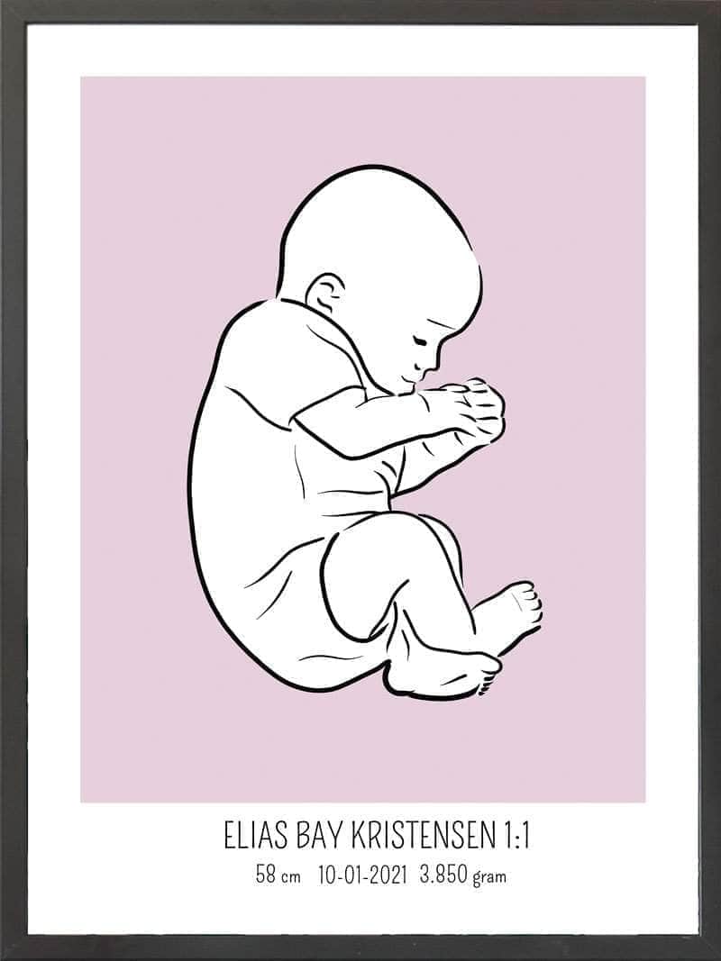 Birth Poster   Fødselsplakat  :  Fosterstilling Lyserød
