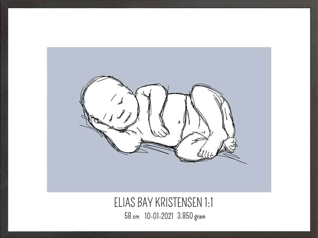 Birth Poster   Fødselsplakat  :  Liggende Blå