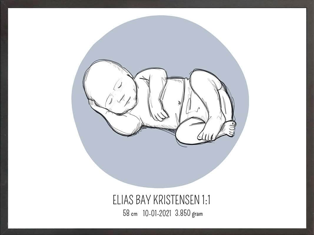 Birth Poster   Fødselsplakat  :  Liggende Blå