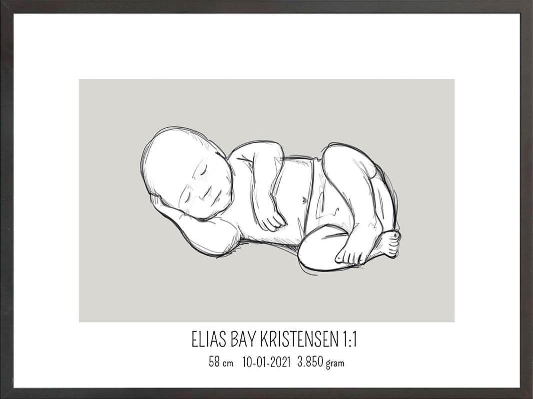 Birth Poster   Fødselsplakat  :  Liggende Blå