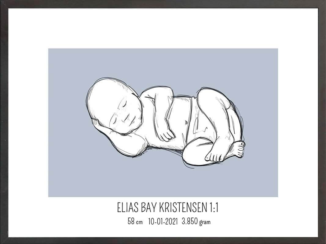 Birth Poster   Fødselsplakat  :  Liggende Blå