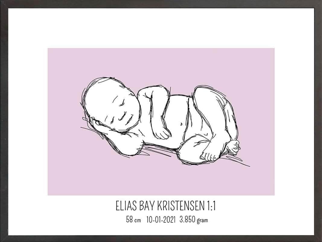 Birth Poster   Fødselsplakat  :  Liggende Lyserød