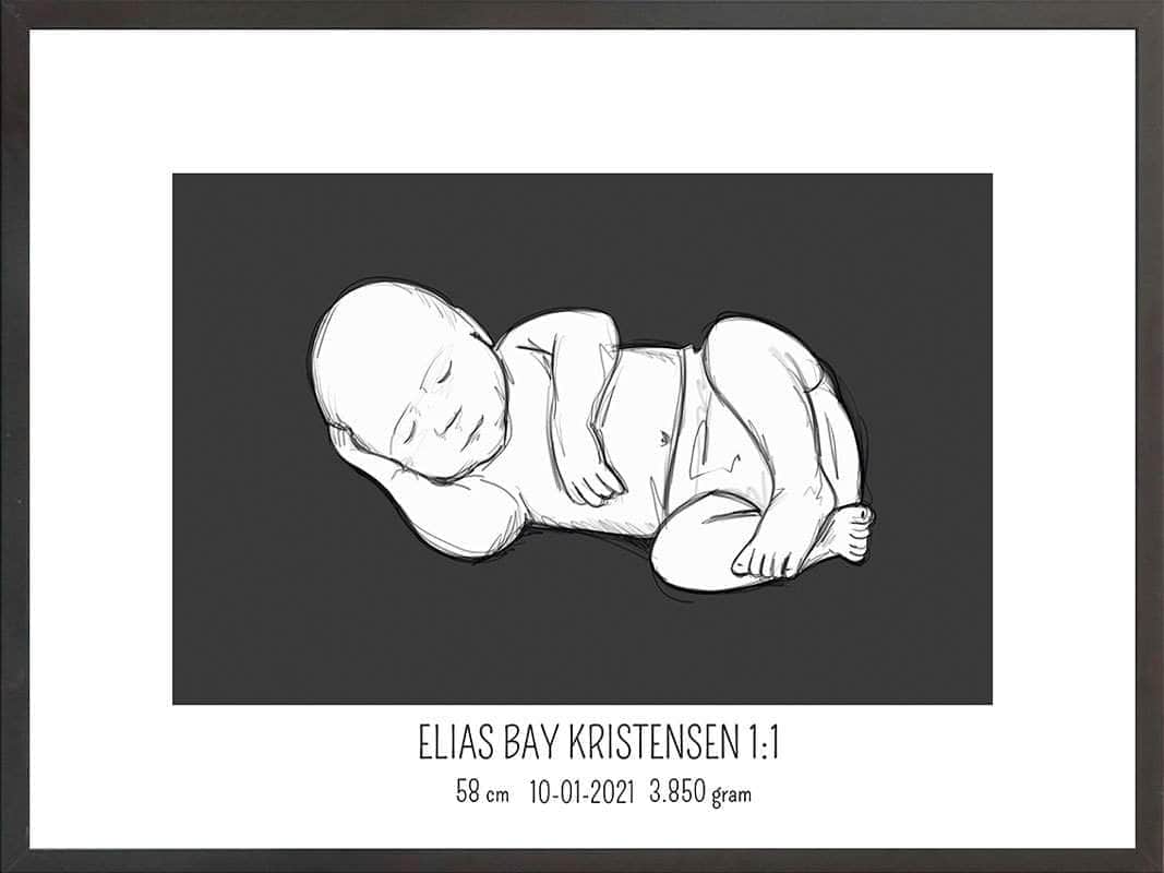 Birth Poster   Fødselsplakat  :  Liggende Lyserød