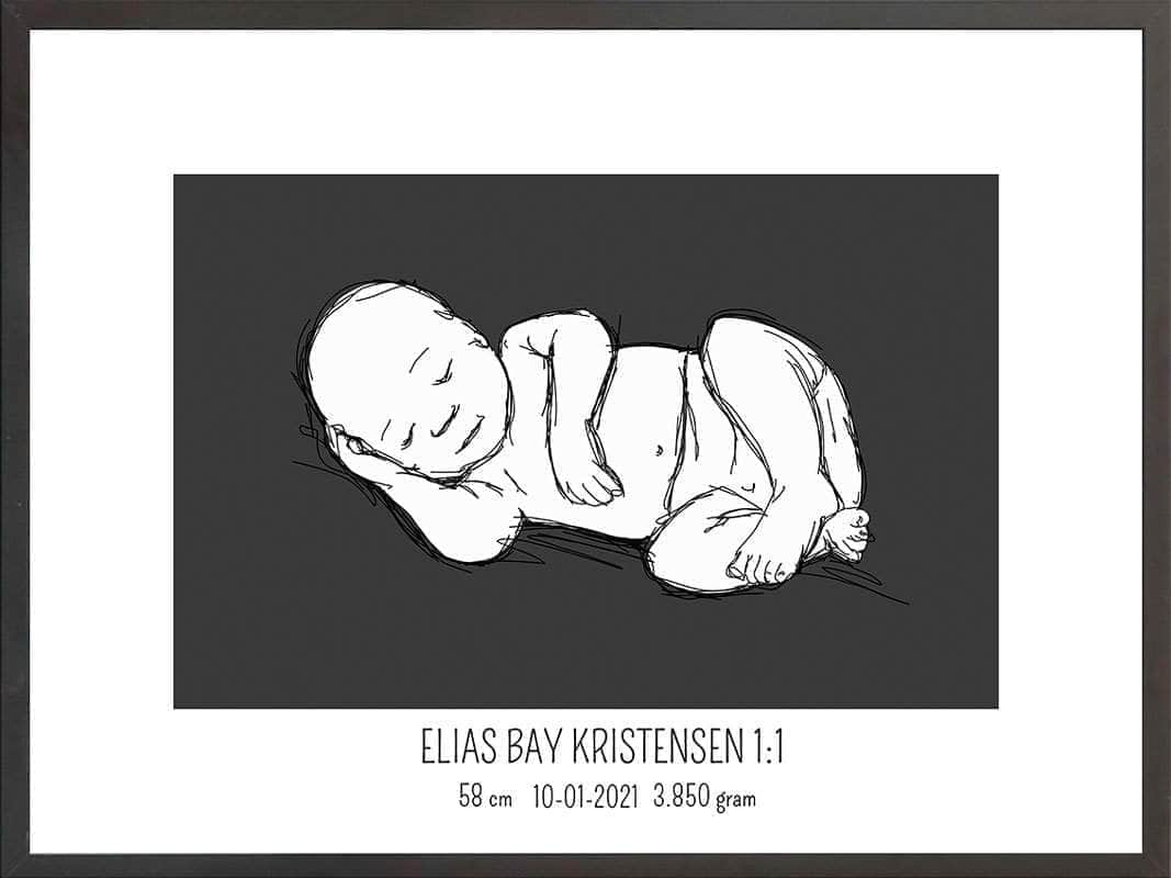 Birth Poster   Fødselsplakat  :  Liggende Lyserød