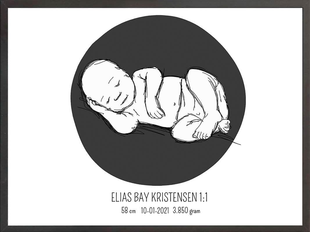 Birth Poster   Fødselsplakat  :  Liggende Lyserød