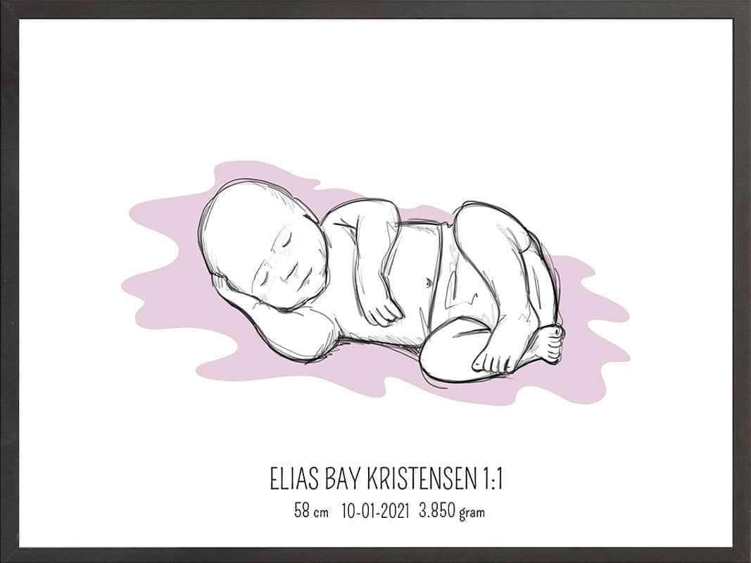 Birth Poster   Fødselsplakat  :  Liggende Lyserød
