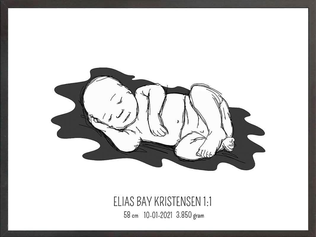 Birth Poster   Fødselsplakat  :  Liggende Lyserød
