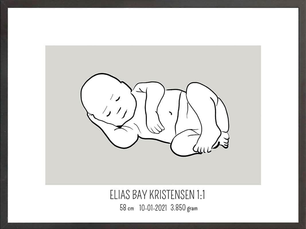 Birth Poster   Fødselsplakat  :  Liggende Lyserød