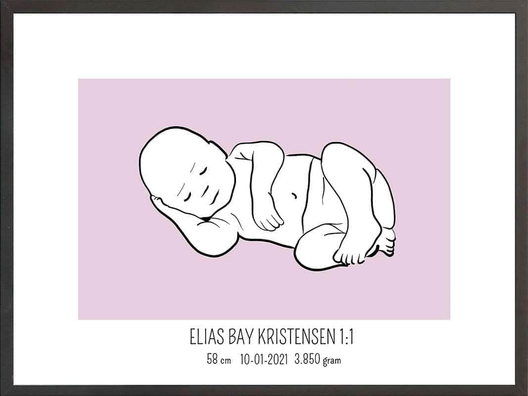 Birth Poster   Fødselsplakat  :  Liggende Lyserød