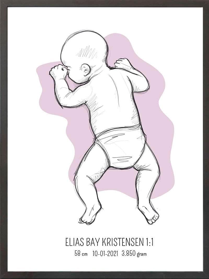 Birth Poster   Fødselsplakat  :  På Maven Lyserød