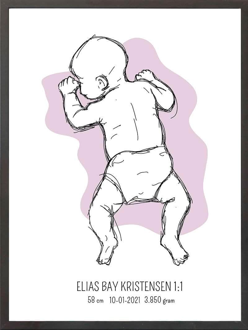 Birth Poster   Fødselsplakat  :  På Maven Lyserød