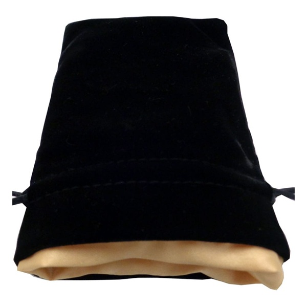 Dice Bag Fanroll: Velvet Black With Gold Satin Small  Terningepose   Gamer Pouch