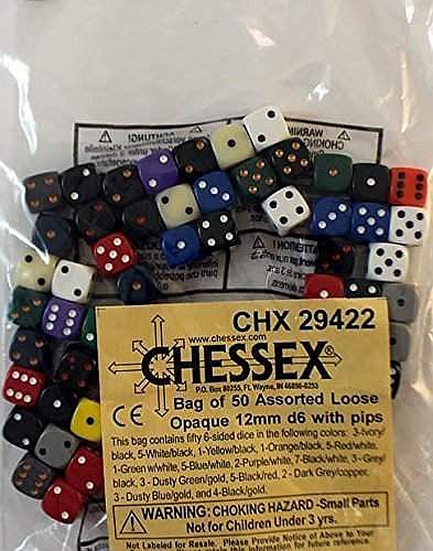 Dice Chessex Opaque Bag Of 50 Dice Assorted Polyhedral D6   -sidet  12mm    Pips Tilf 195 166 Ldige