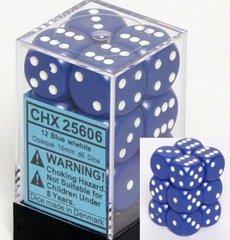 Dice Terninges 195 166   12 Stk    Sidet  D6  Opaque Blue   White