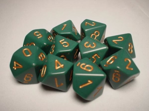 Dice Terninges 195 166   10 Terninger Opaque D10  10 Sidet  Dusty Green With Gold