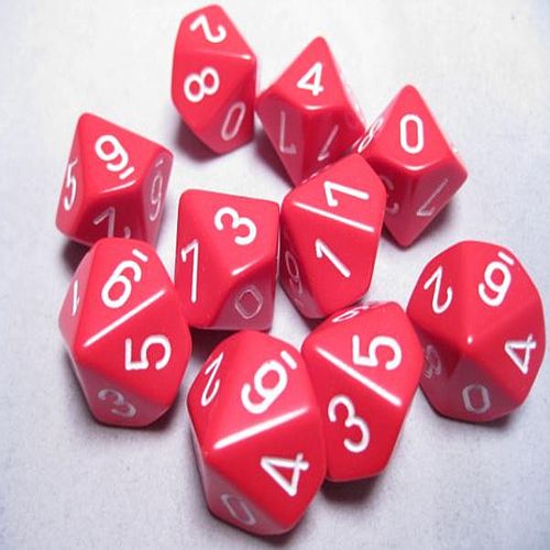Dice Terninges 195 166   10 Terninger Opaque D10  10 Sidet  Red With White