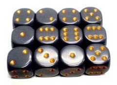 Dice Terninges 195 166   12 Stk    Sidet  D6  Opaque Dark Grey   Copper