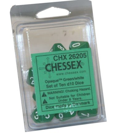 Dice Terninges 195 166   10 Terninger Opaque D10  10 Sidet  Green With White