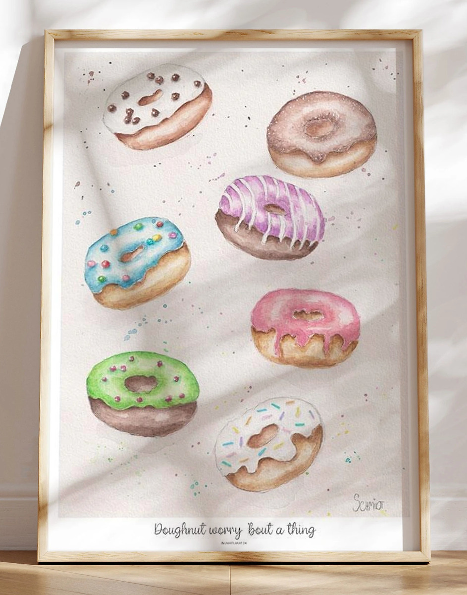 Doughnut Plakat Håndmalet Akvarel